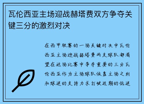 瓦伦西亚主场迎战赫塔费双方争夺关键三分的激烈对决